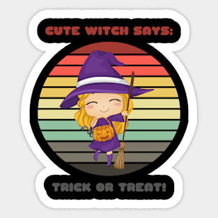 Sunset Witch / Cute Witch Says: Trick or Treat Sticker